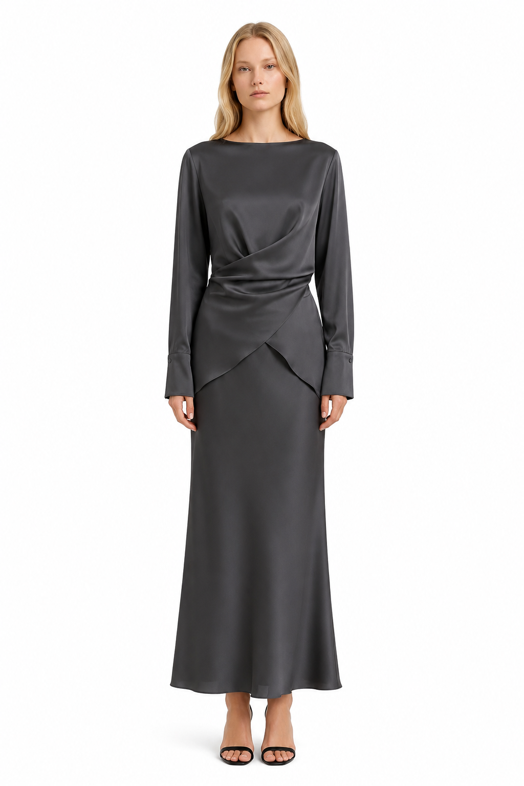Silk Draped Top & Maxi Skirt Set