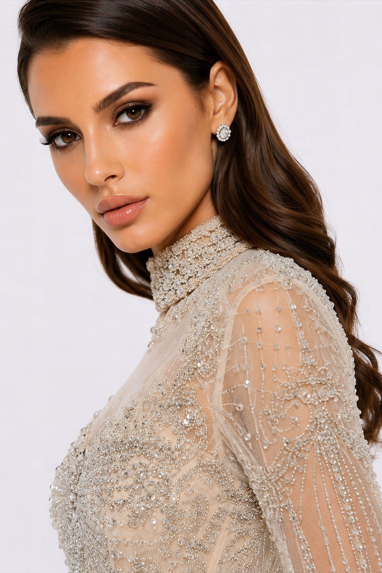 Embellished High Neck Mermaid Gown