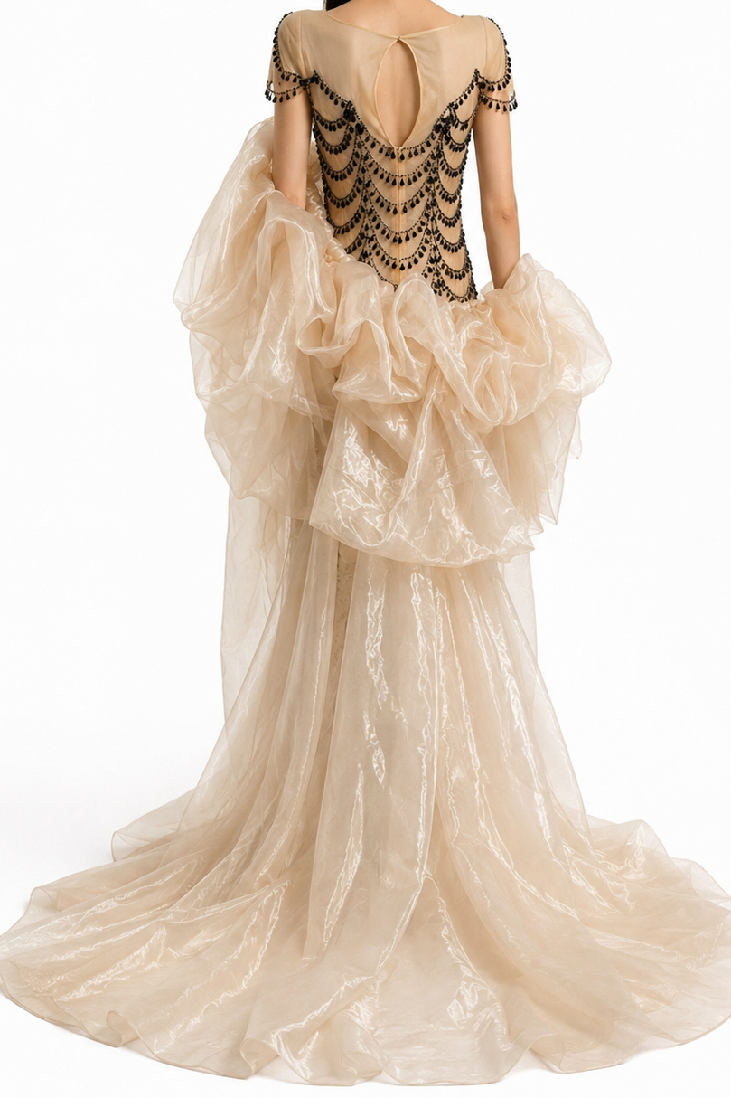 Noir Cascade Embellished Gown