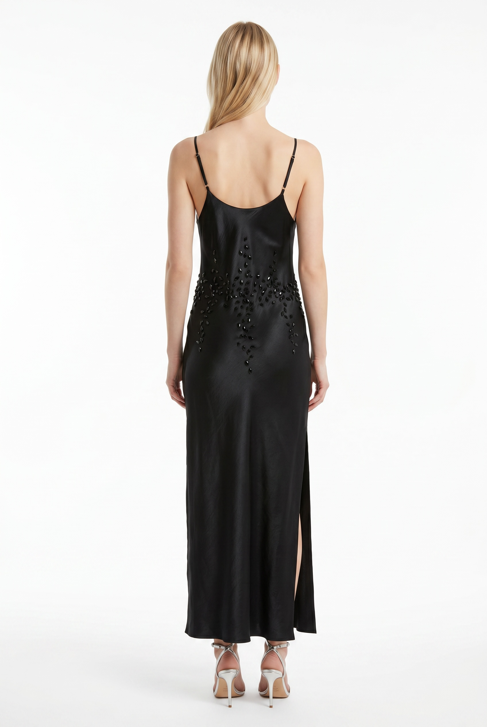 Noir Crystal Slip Satin Dress