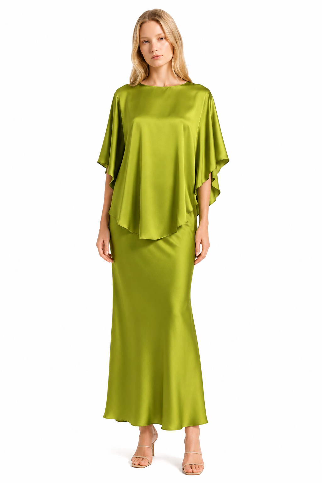 Silk Blush Slip Dress & Cape Set