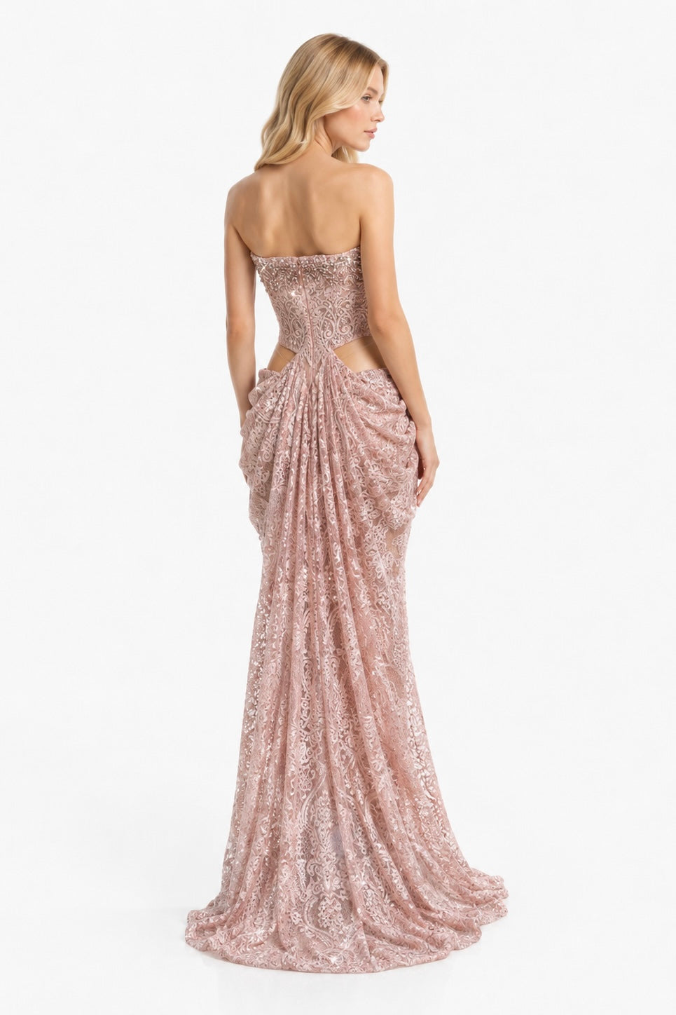 Blush Lace Cutout Gown