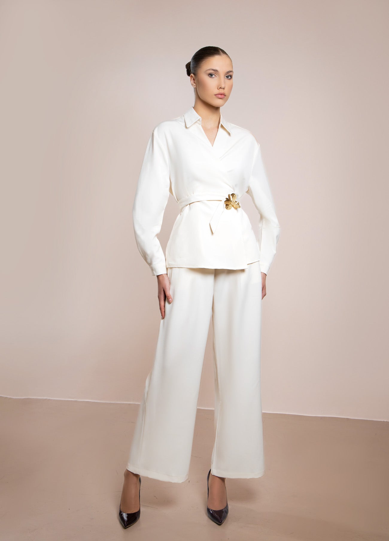 Golden Brooch Palazzo Set