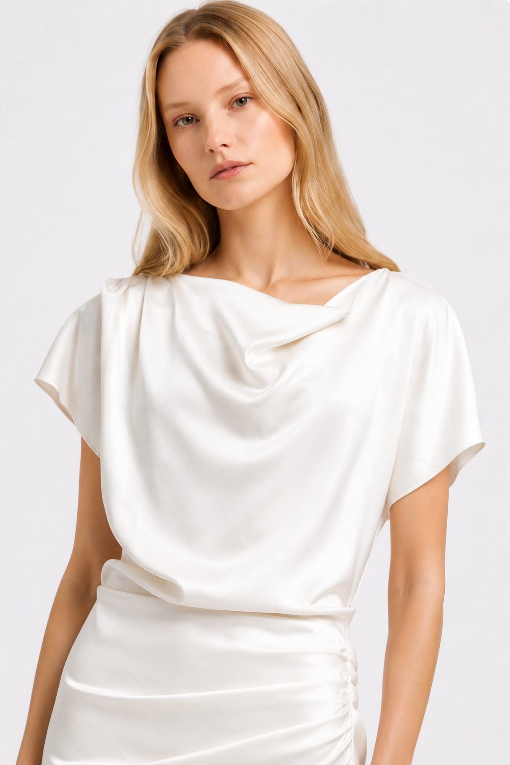 Aurora Crepe Draped Midi Dress