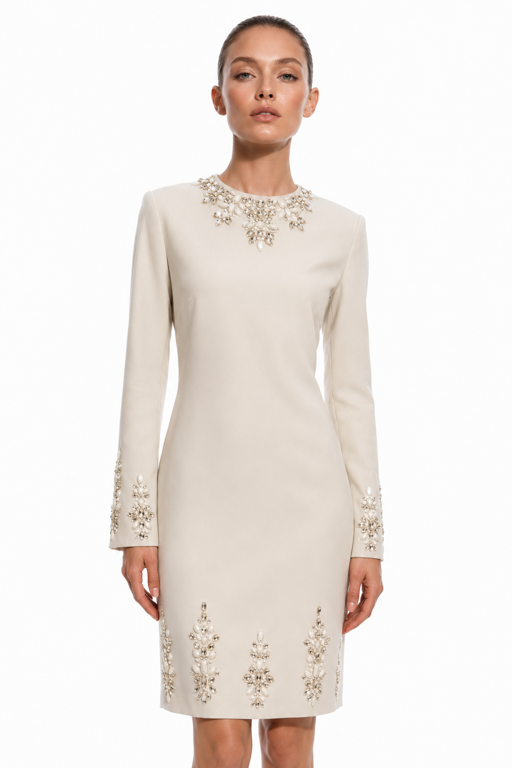 Embellished Crepe Mini Dress