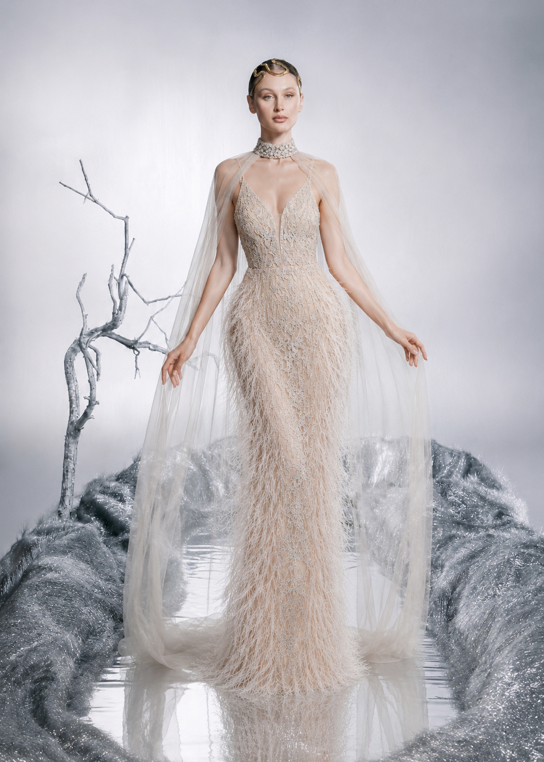 Lunar Feathered Gown