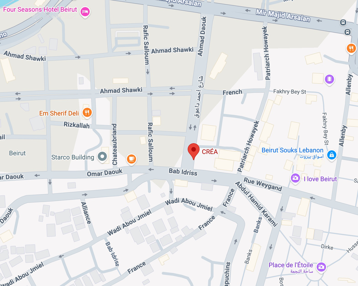 Map of the Créa showroom on Ahmad Daouk Street, Minet El Hosn, Beirut